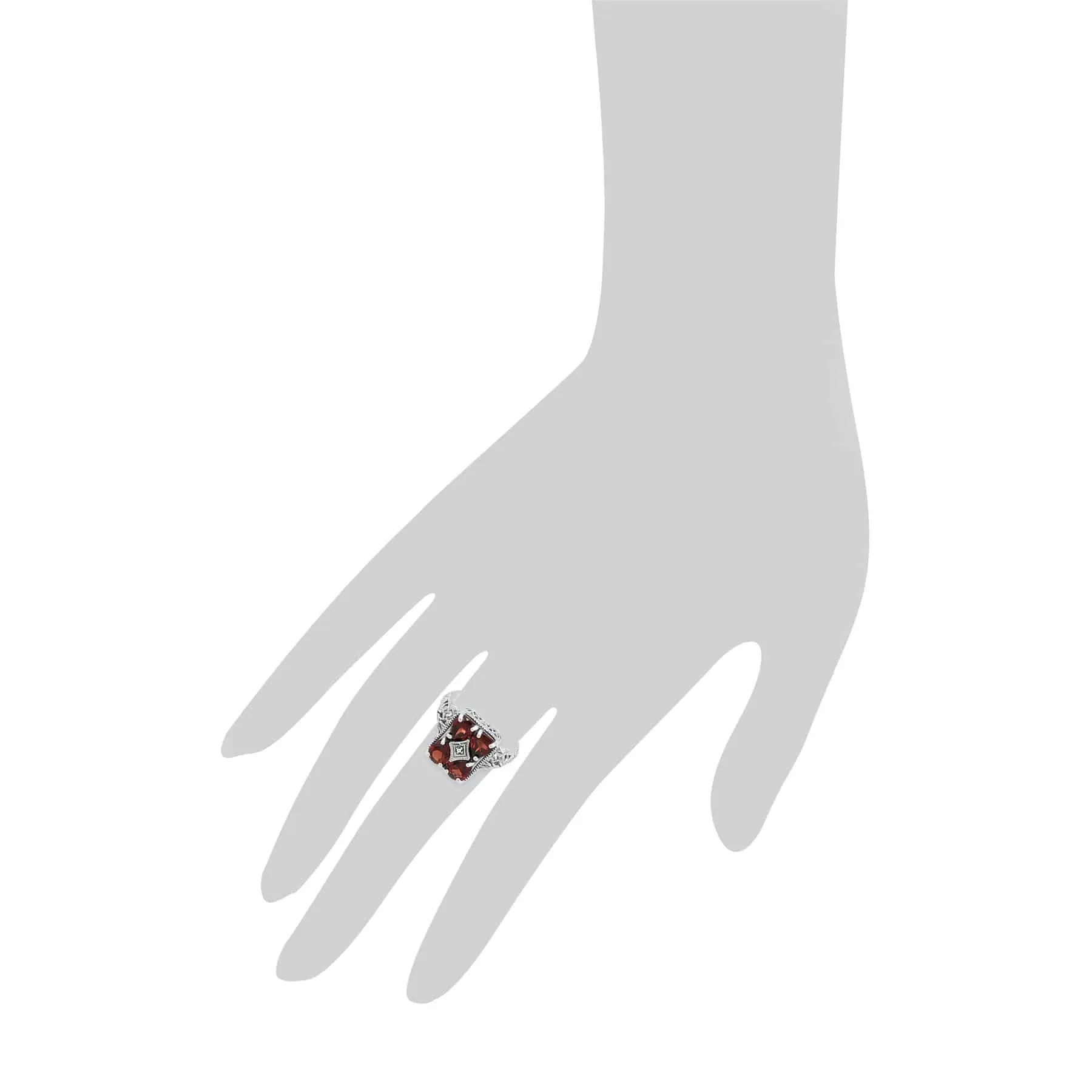 Art Nouveau Inspired Garnet Statement Ring in 925 Sterling Silver sold by Gemondo Jewellery product image thumbnail 3