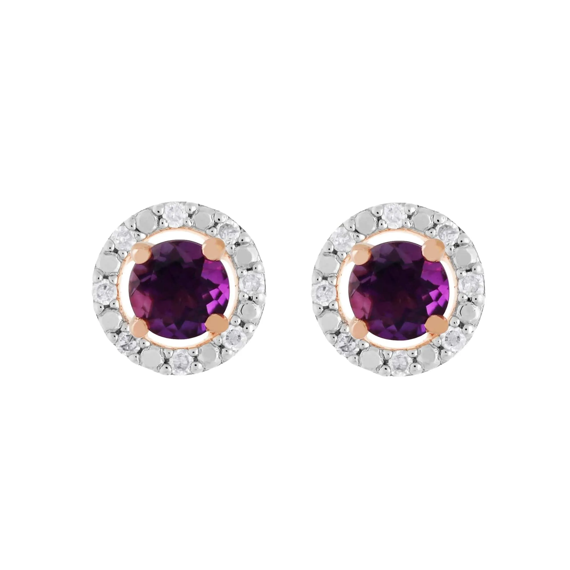 Classic Round Amethyst Stud Earrings with Detachable Diamond Round Ear Jacket in 9ct Rose Gold sold by Gemondo Jewellery