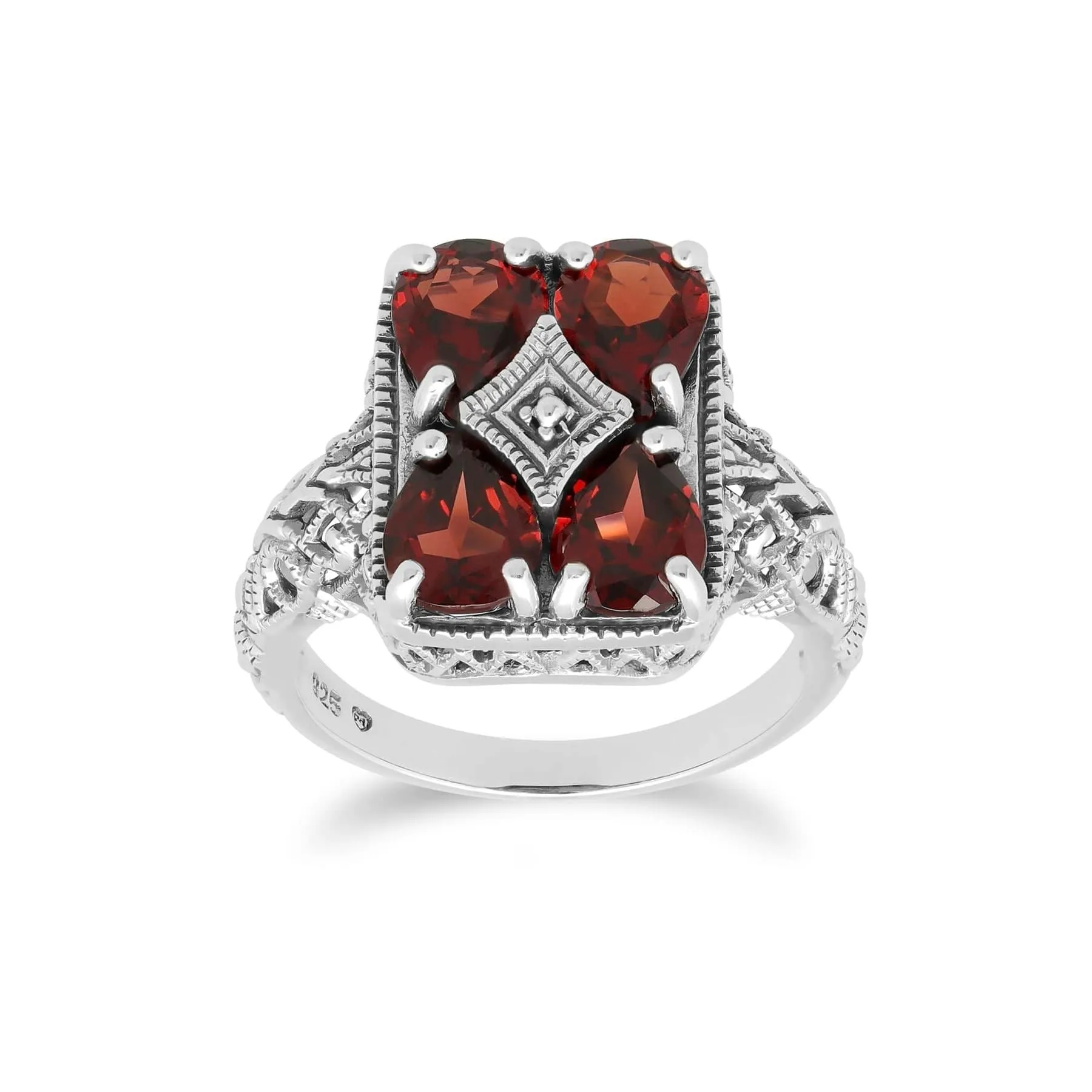 Art Nouveau Inspired Garnet Statement Ring in 925 Sterling Silver sold by Gemondo Jewellery product image thumbnail 2