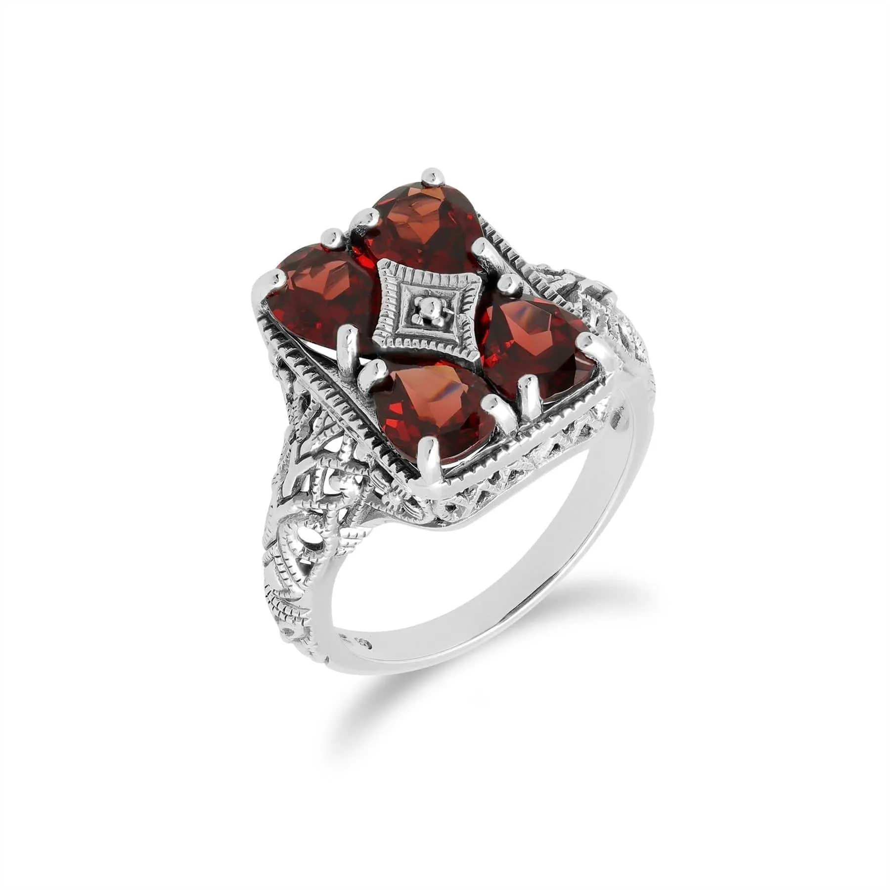 Art Nouveau Inspired Garnet Statement Ring in 925 Sterling Silver sold by Gemondo Jewellery