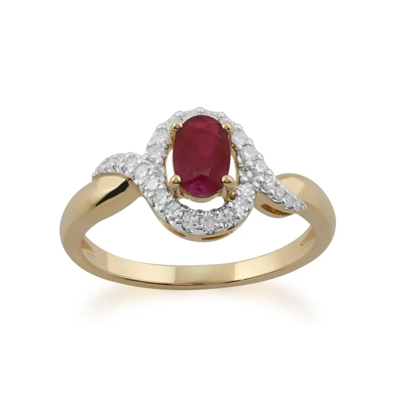 Classic Oval Ruby & Diamond Ring in 9ct Yellow Gold sold by Gemondo Jewellery