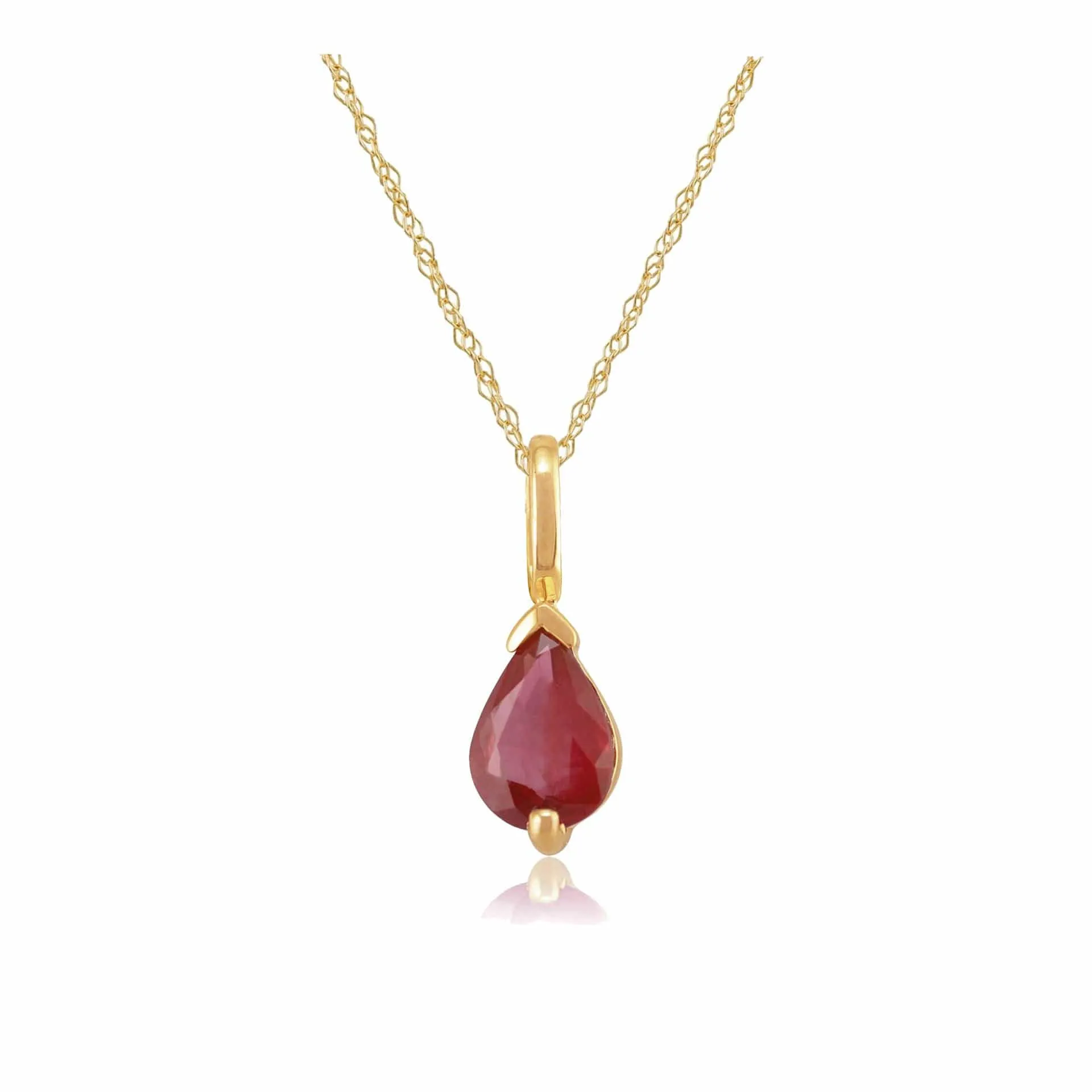 Classic Pear Ruby Pendant in 9ct Yellow Gold sold by Gemondo Jewellery