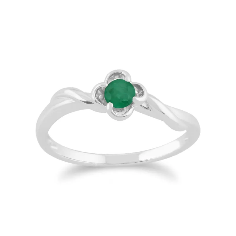 Gemondo 9ct White Gold 0.23ct Emerald Floral Ring sold by Gemondo Jewellery