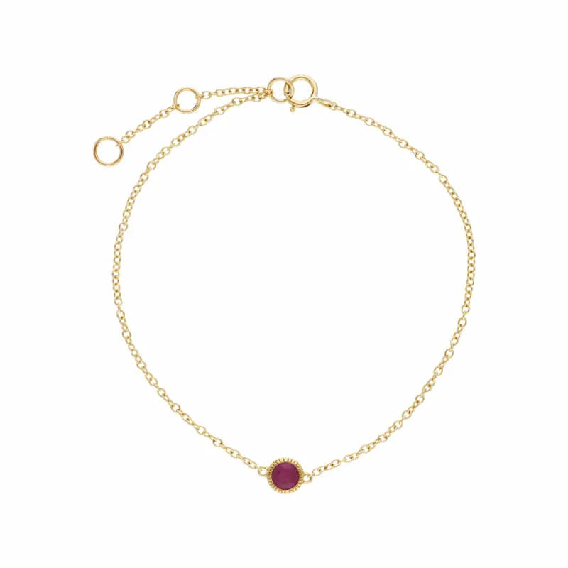 Classic Single Stone Round Ruby Milgrain Bracelet in 9ct Yellow Gold sold by Gemondo Jewellery