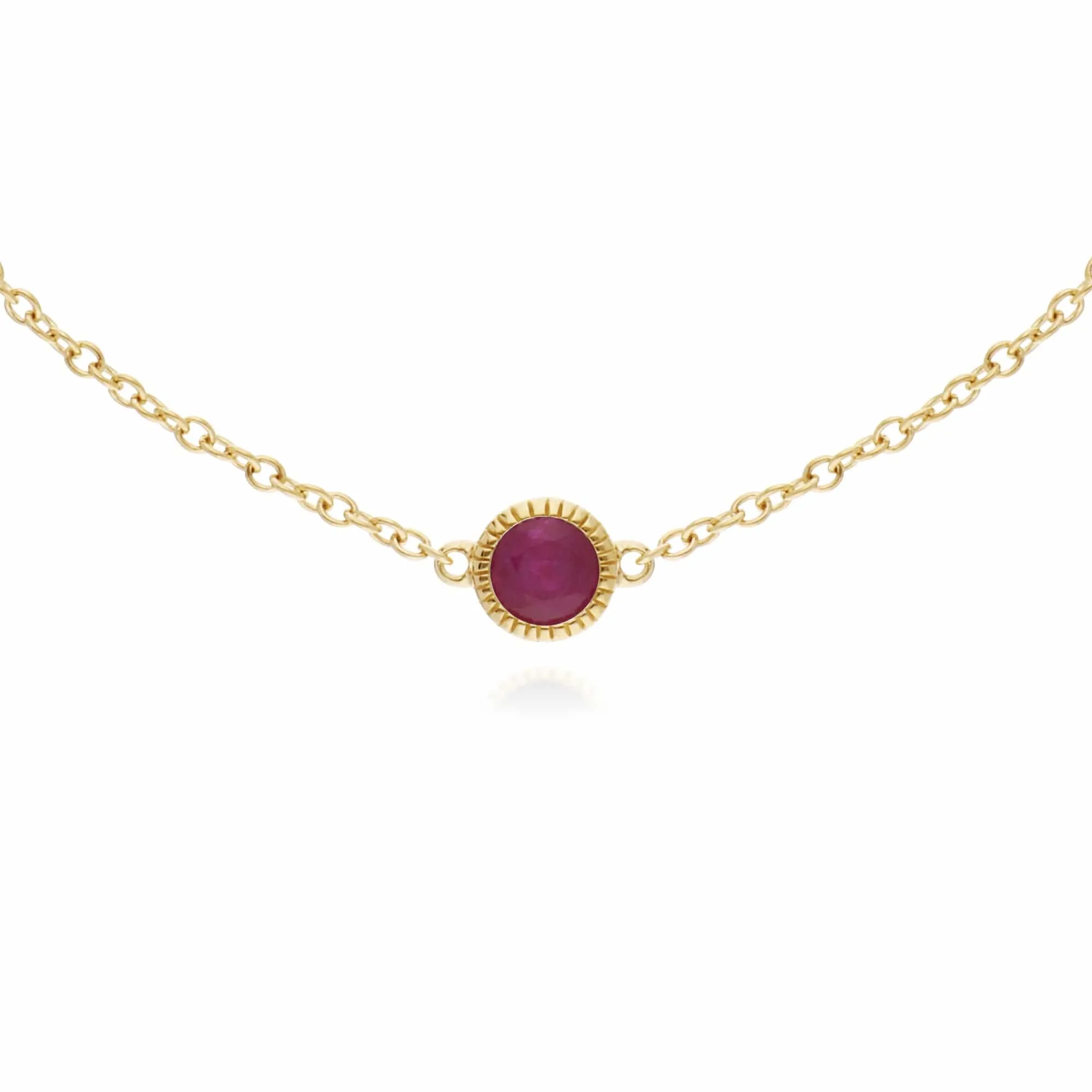 Classic Single Stone Round Ruby Milgrain Bracelet in 9ct Yellow Gold sold by Gemondo Jewellery product image thumbnail 2