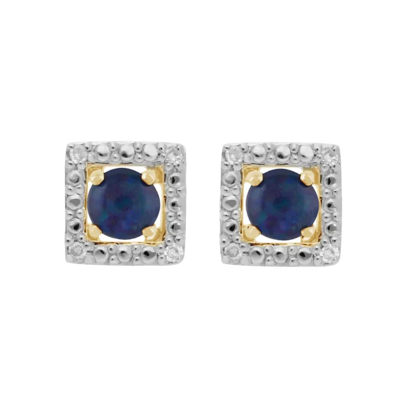 Classic Round Triplet Opal Stud Earrings with Detachable Diamond Square Earrings Jacket Set in 9ct Yellow Gold sold by Gemondo Jewellery