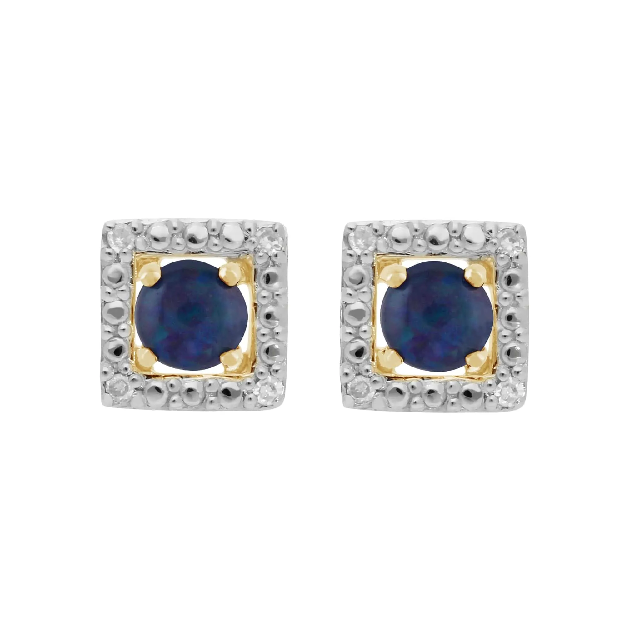 Classic Round Triplet Opal Stud Earrings with Detachable Diamond Square Earrings Jacket Set in 9ct Yellow Gold sold by Gemondo Jewellery