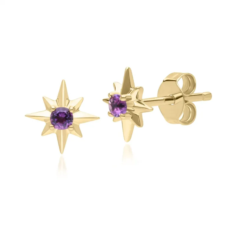 Night Sky Amethyst Star Stud Earrings in 9ct Yellow Gold sold by Gemondo Jewellery