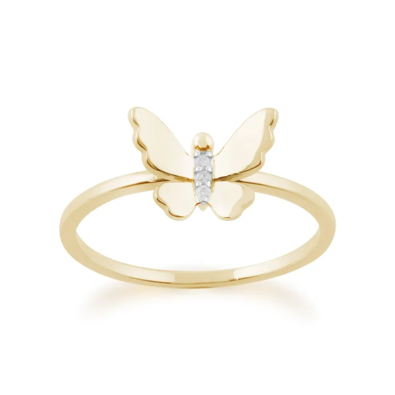 Gemondo 9ct Yellow Gold 0.01ct Diamond Butterfly Ring sold by Gemondo Jewellery