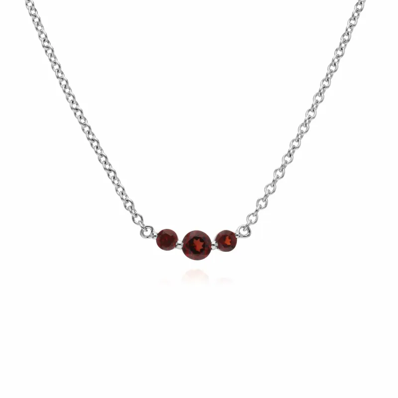 Classic Round Garnet 3 Stone Gradient Necklace in 925 Sterling Silver sold by Gemondo Jewellery
