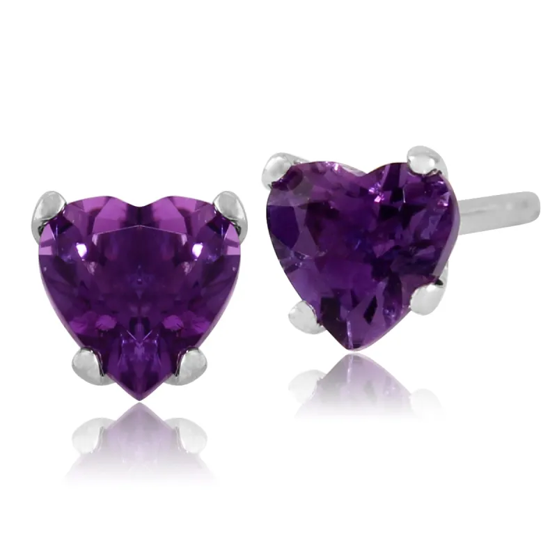 Petite Heart Amethyst Stud Earrings in 9ct White Gold sold by Gemondo Jewellery