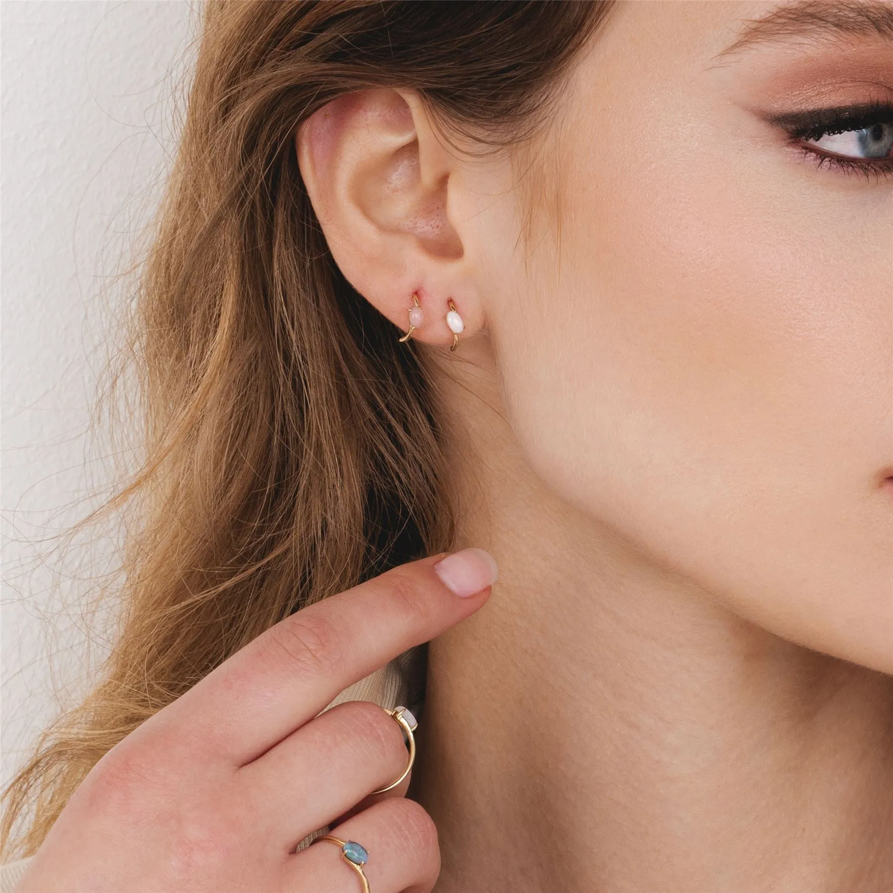 Classic Oval Opal Half Hoop Earrings in 9ct Yellow Gold sold by Gemondo Jewellery product image thumbnail 2