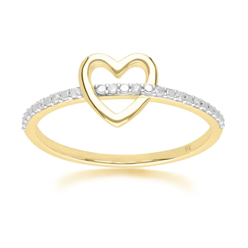 Love Heart Diamond Band Ring in 9ct Yellow Gold sold by Gemondo Jewellery