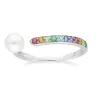 Rainbow Gems & Pearl Open Ring in Sterling Silver sold by Gemondo Jewellery
