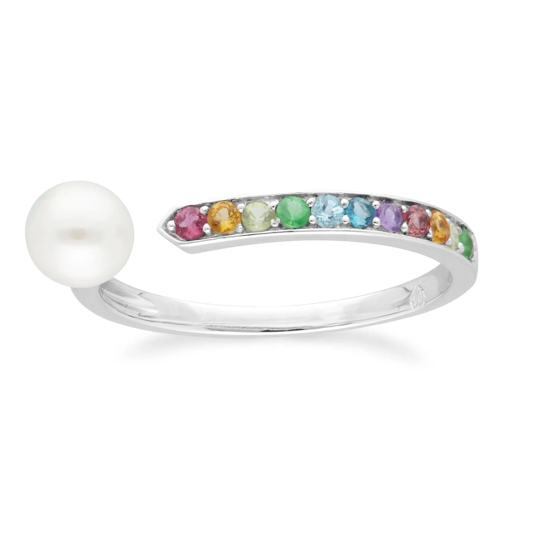 Rainbow Gems & Pearl Open Ring in Sterling Silver sold by Gemondo Jewellery product image thumbnail 4