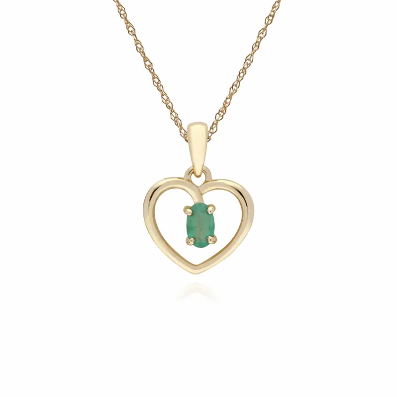 Gemondo 9ct Yellow Gold Emerald Oval Single Stone Heart Pendant on 45cm Chain sold by Gemondo Jewellery