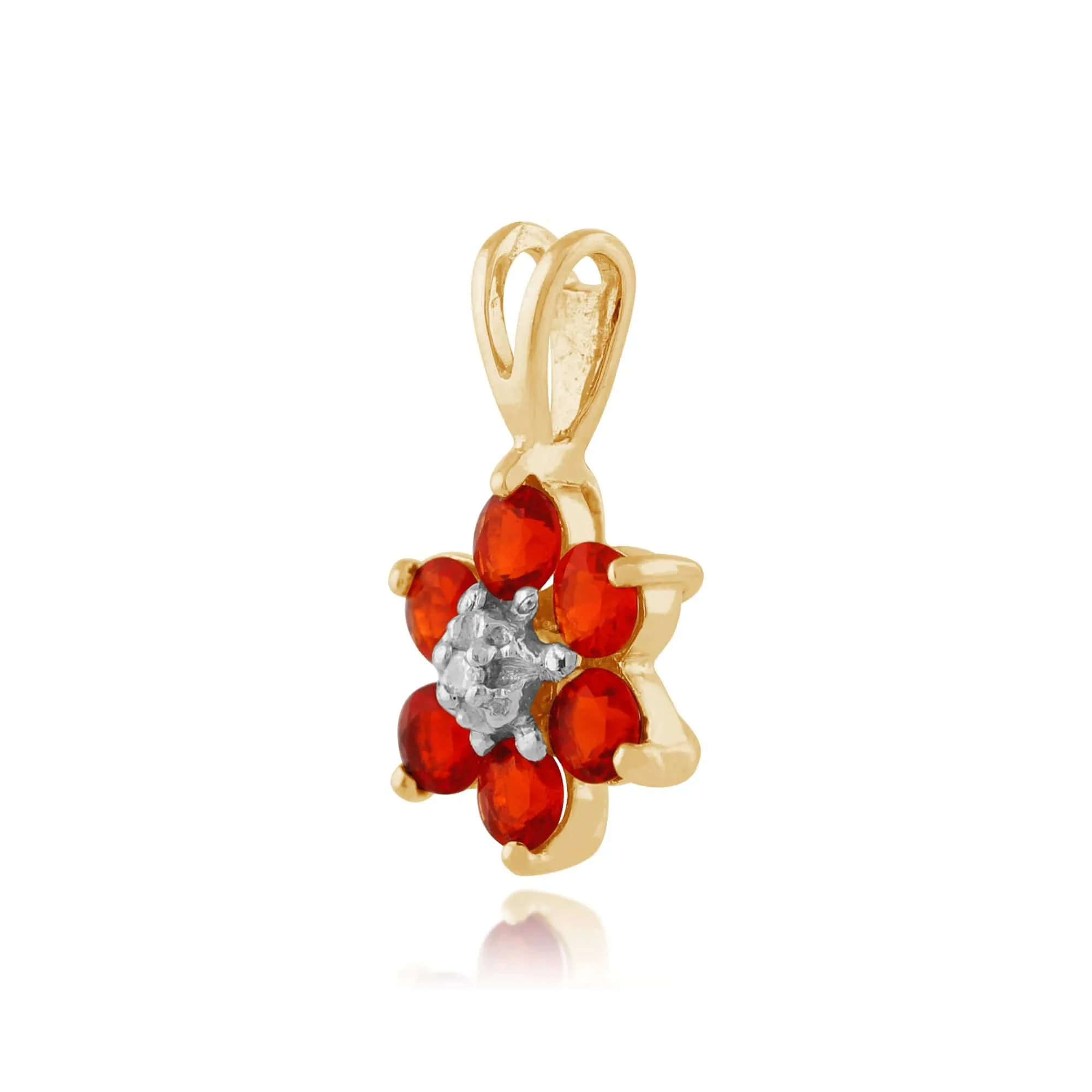 Floral Round Fire Opal & Diamond Cluster Pendant in 9ct Yellow Gold sold by Gemondo Jewellery product image thumbnail 2