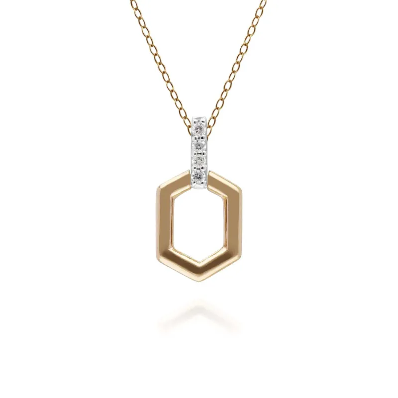 Diamond Pave Hex Bar Pendant in 9ct Yellow Gold sold by Gemondo Jewellery