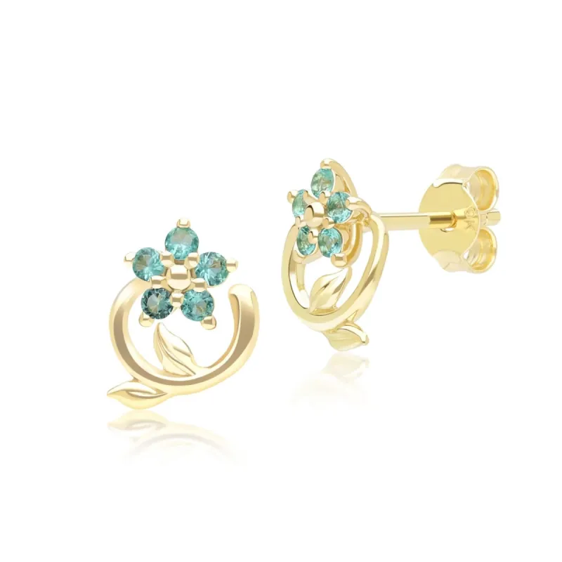Floral Vine Emerald Stud Earrings in 9ct Yellow Gold sold by Gemondo Jewellery