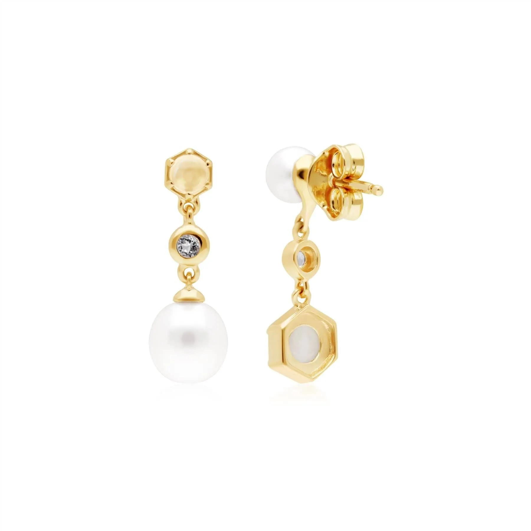 Modern Pearl, Opal & Topaz Mismatched Drop Earrings in Gold Plated Silver sold by Gemondo Jewellery product image thumbnail 4