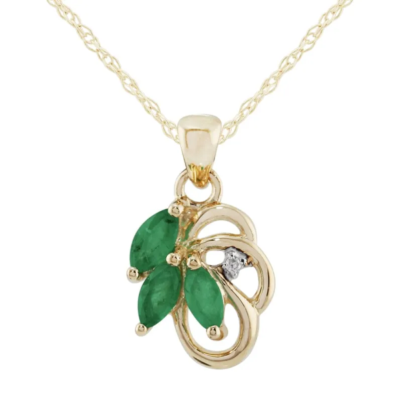Floral Emerald & Diamond Pendant in 9ct Yellow Gold sold by Gemondo Jewellery