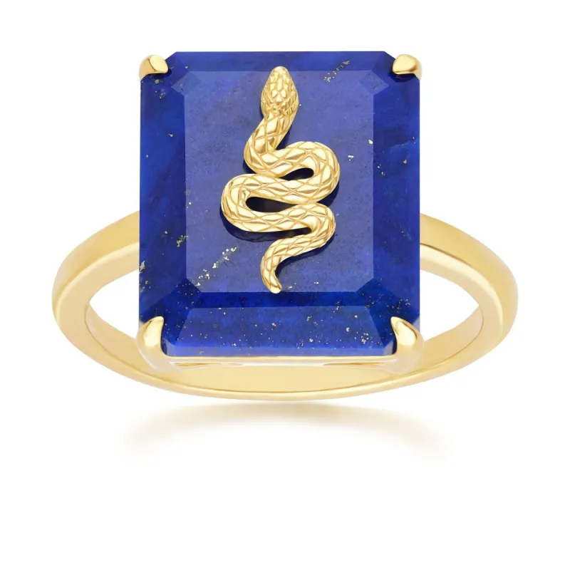 Grand Deco Lapis Lazuli Snake Ring in Gold Plated Sterling Silver sold by Gemondo Jewellery