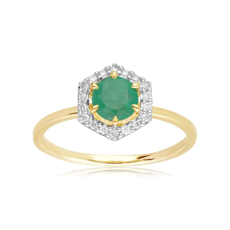 9ct Yellow Gold 0.38ct Emerald & Diamond Halo Engagement Ring made by Gemondo Jewellery