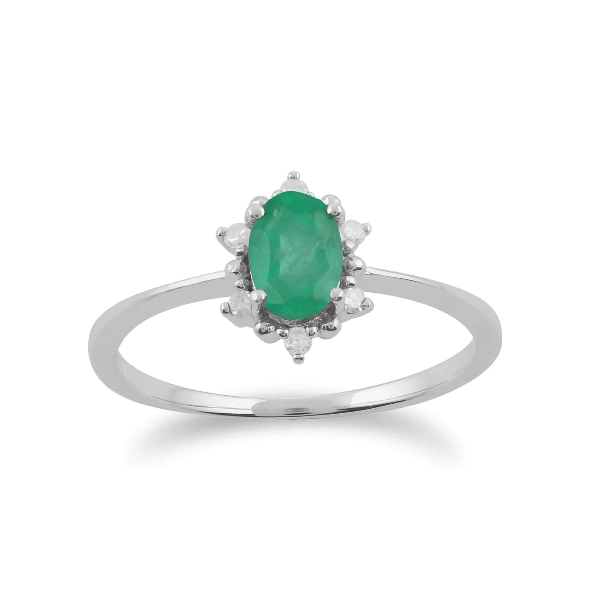 Gemondo 9ct White Gold 0.47ct Emerald & Diamond Oval Cluster Ring sold by Gemondo Jewellery