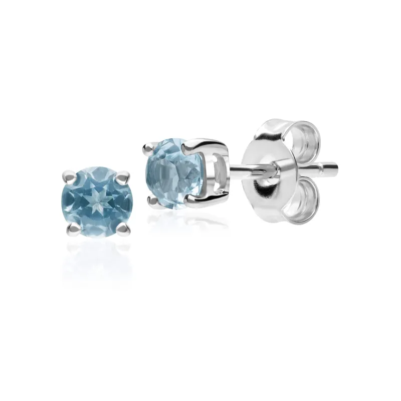 Classic Round Blue Topaz Stud Earrings in 9ct White Gold sold by Gemondo Jewellery