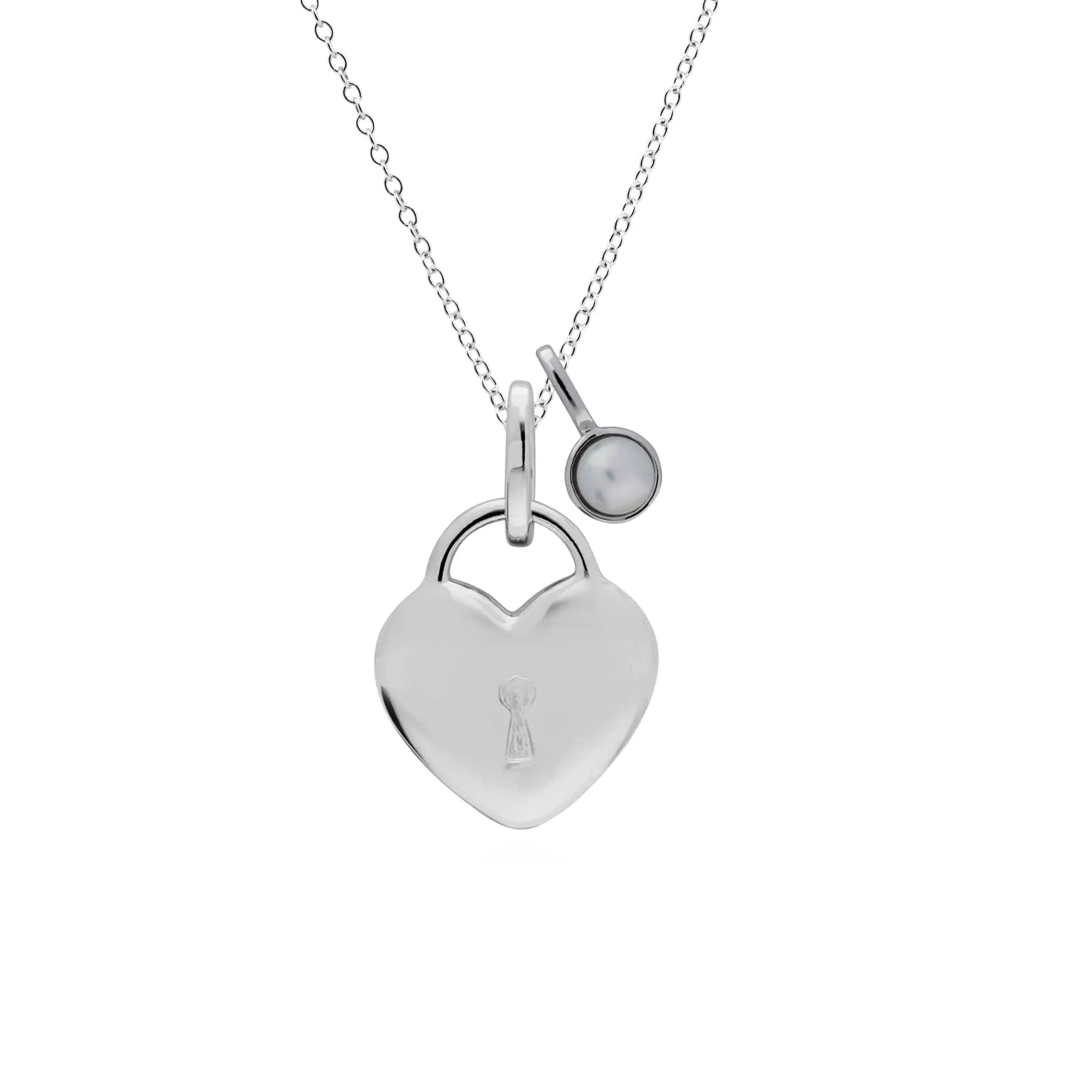 Classic Heart Lock Pendant & Pearl Charm in 925 Sterling Silver sold by Gemondo Jewellery