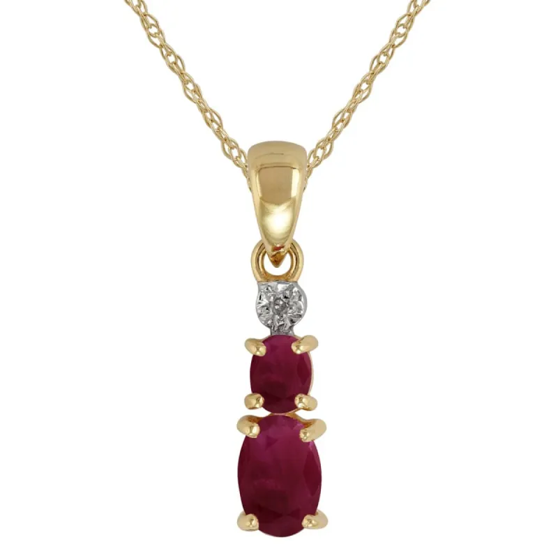 Classic Oval Ruby & Diamond Pendant in 9ct Yellow Gold sold by Gemondo Jewellery