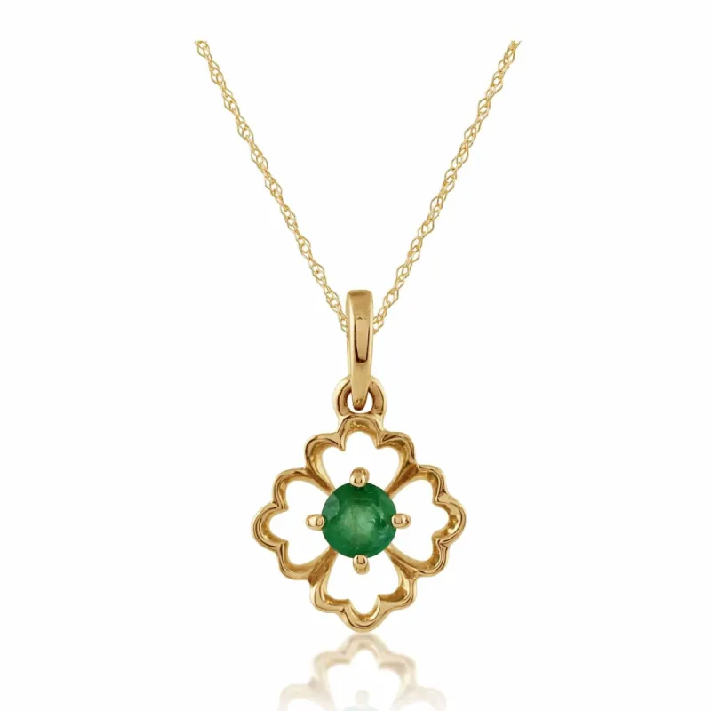 Floral Round Emerald Pendant in 9ct Yellow Gold sold by Gemondo Jewellery