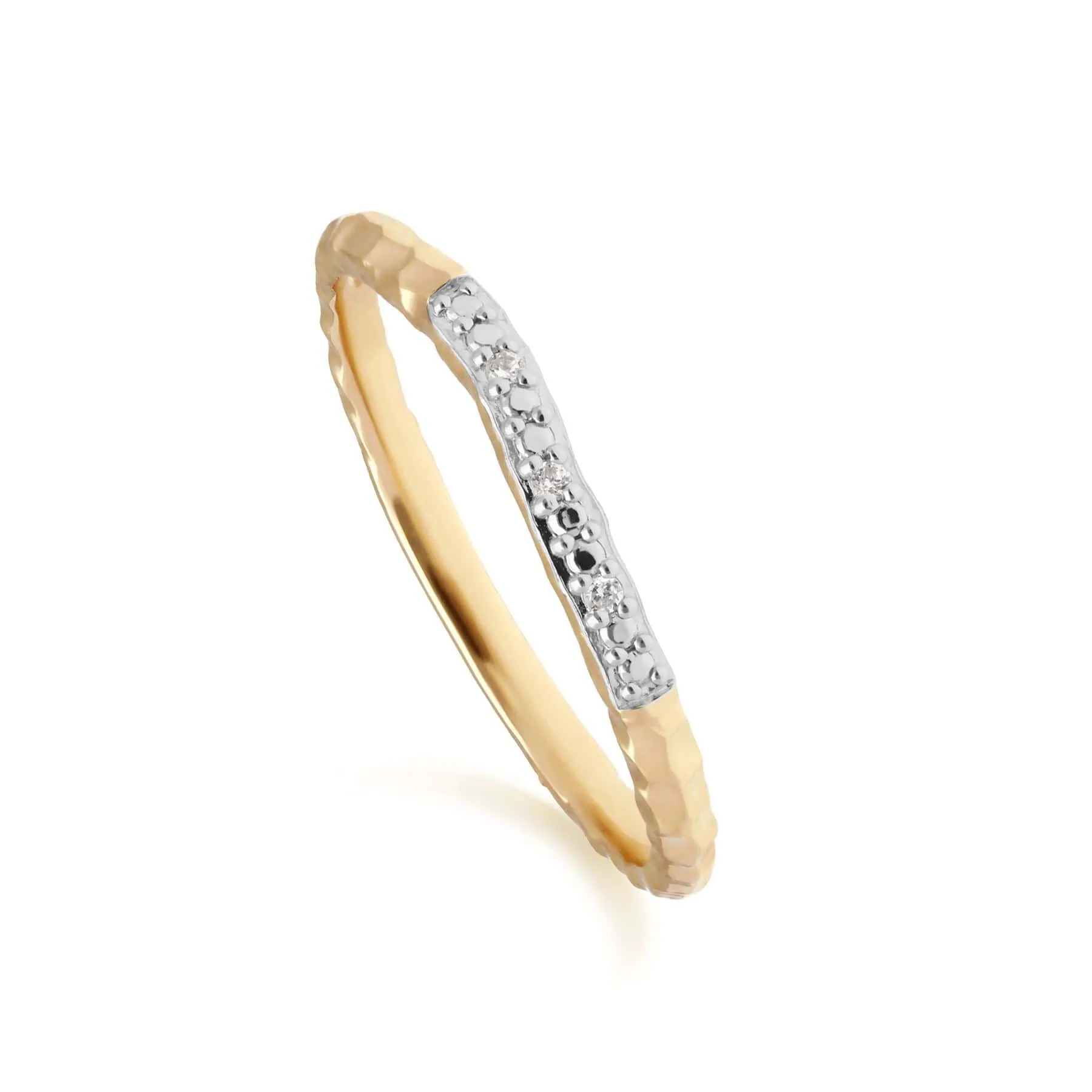 Diamond Pave Hammered Band Ring in 9ct Yellow Gold sold by Gemondo Jewellery