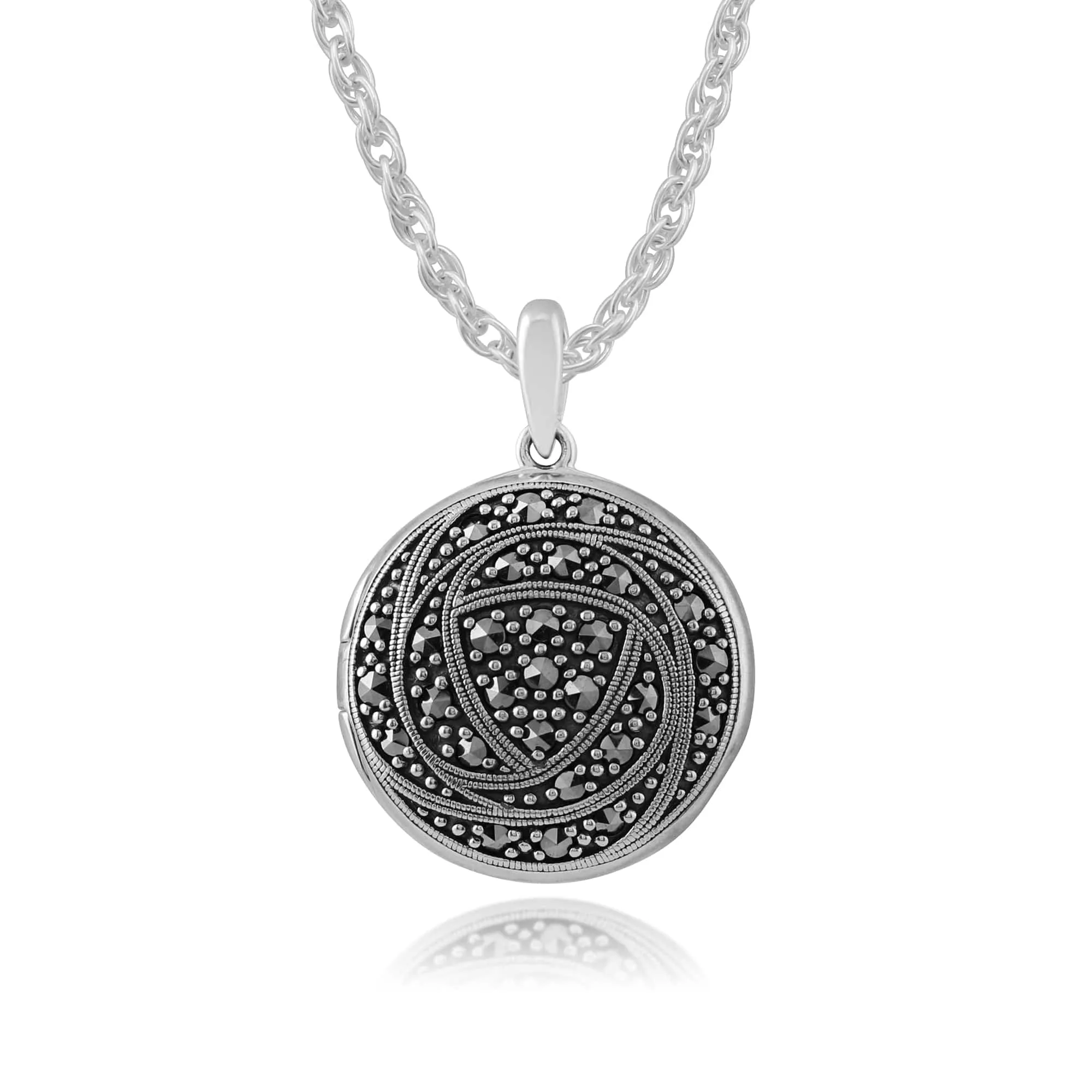 Rennie Mackintosh Inspired Round Marcasite Glasgow Rose Drop Earrings & Pendant Set in 925 Sterling Silver sold by Gemondo Jewellery product image thumbnail 3