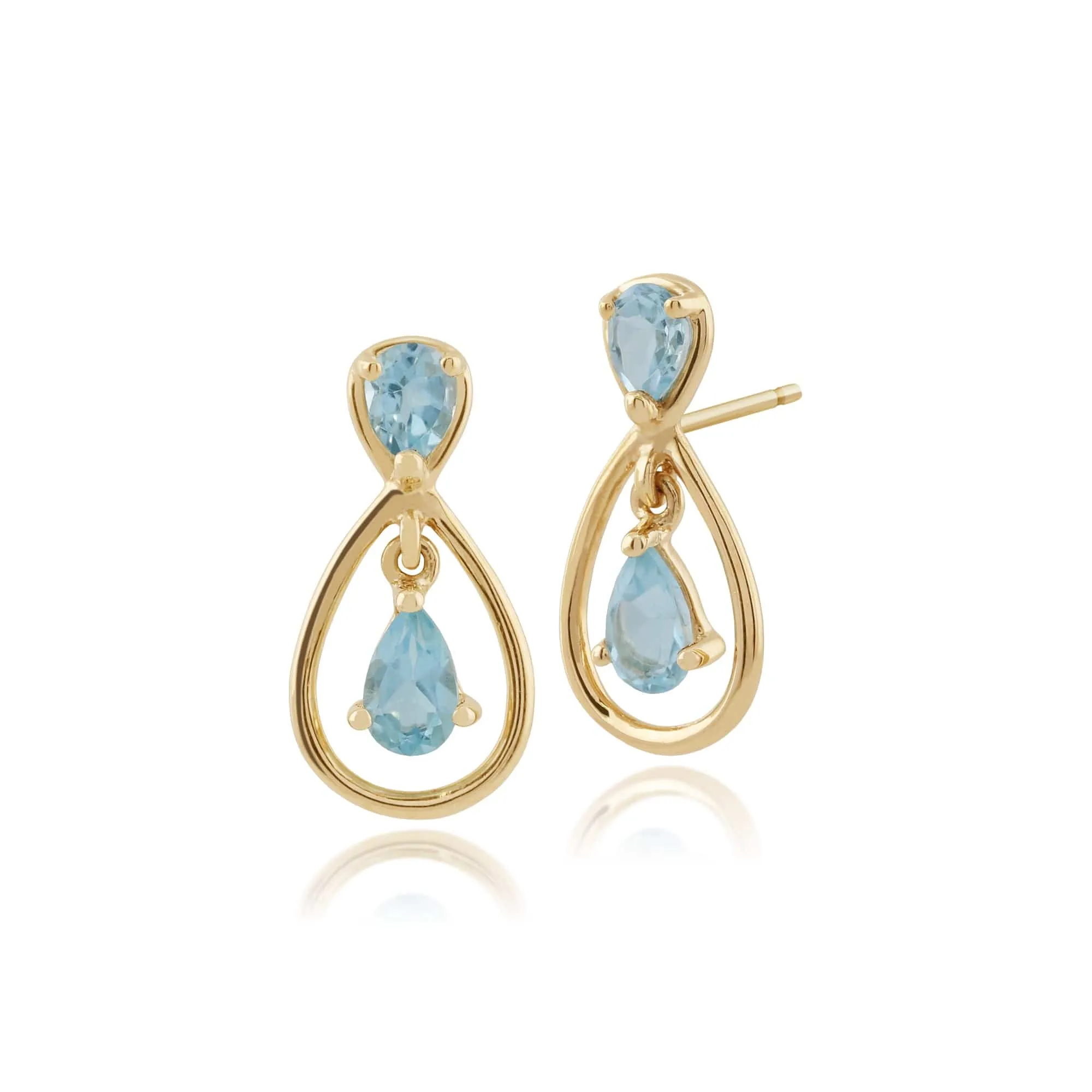 Classic Pear Blue Topaz Drop Earrings in 9ct Yellow Gold sold by Gemondo Jewellery