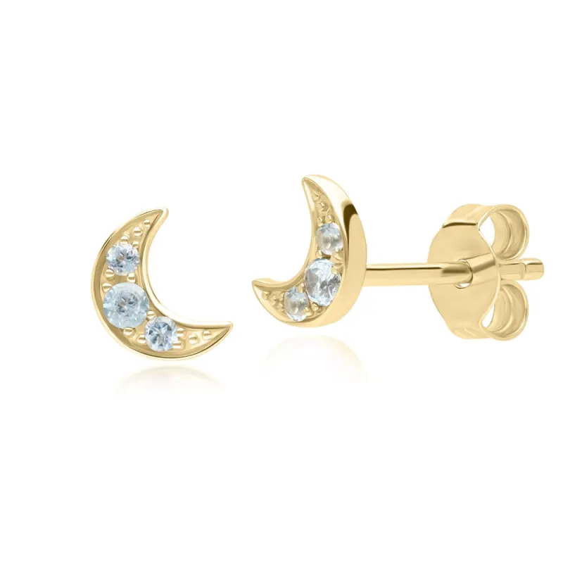 Night Sky Topaz Moon Stud Earrings in 9ct Yellow Gold sold by Gemondo Jewellery