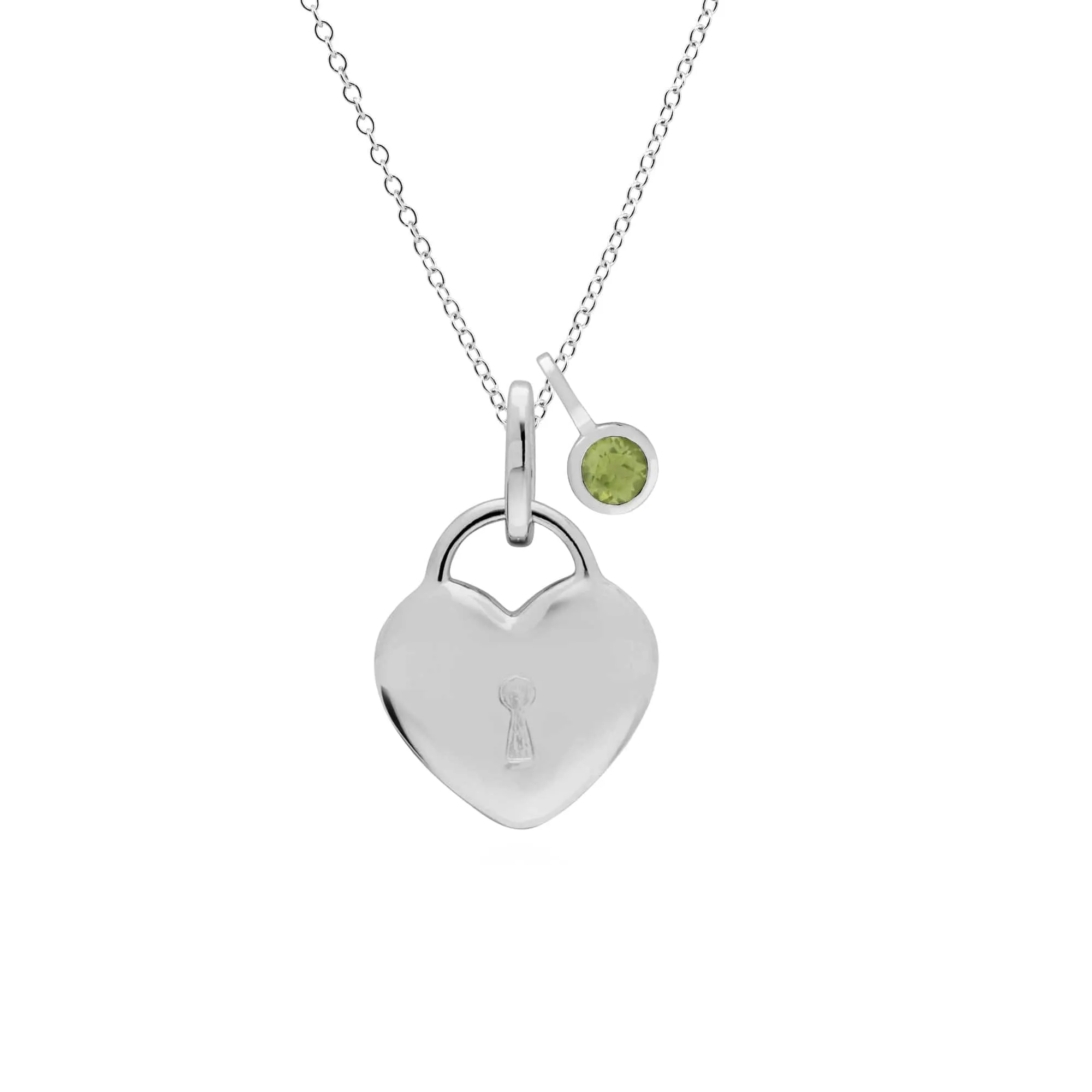 Classic Heart Lock Pendant & Peridot Charm in 925 Sterling Silver sold by Gemondo Jewellery