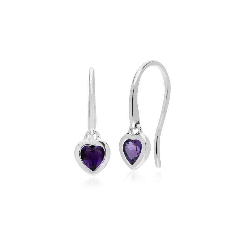 Essential Heart Shaped Amethyst Drop Earrings in 925 Sterling Silver sold by Gemondo Jewellery