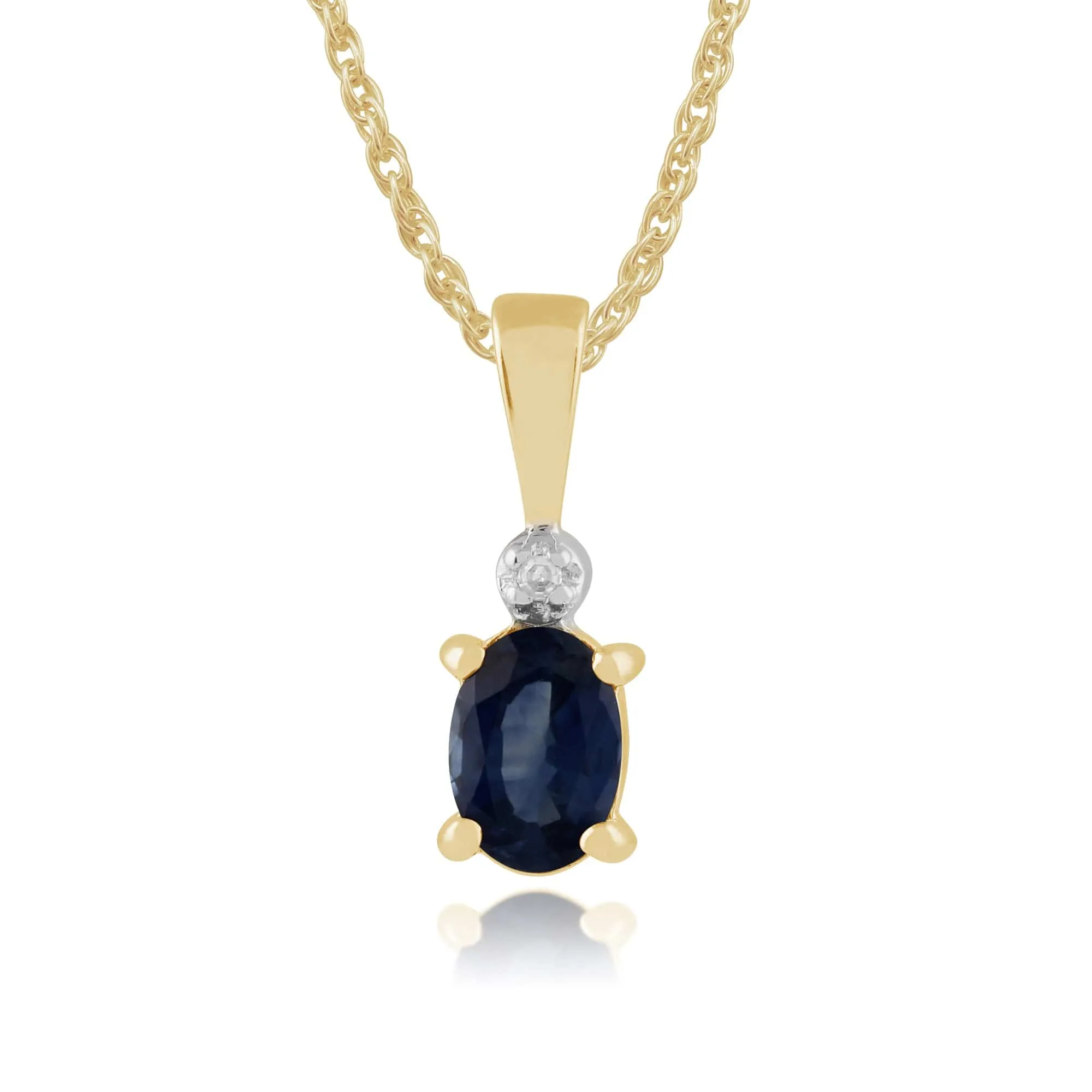 Classic Oval Light Blue Sapphire & Diamond Pendant in 9ct Yellow Gold sold by Gemondo Jewellery