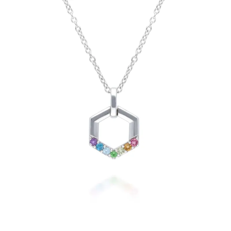 Rainbow Hexagon Necklace in 925 Sterling Silver sold by Gemondo Jewellery