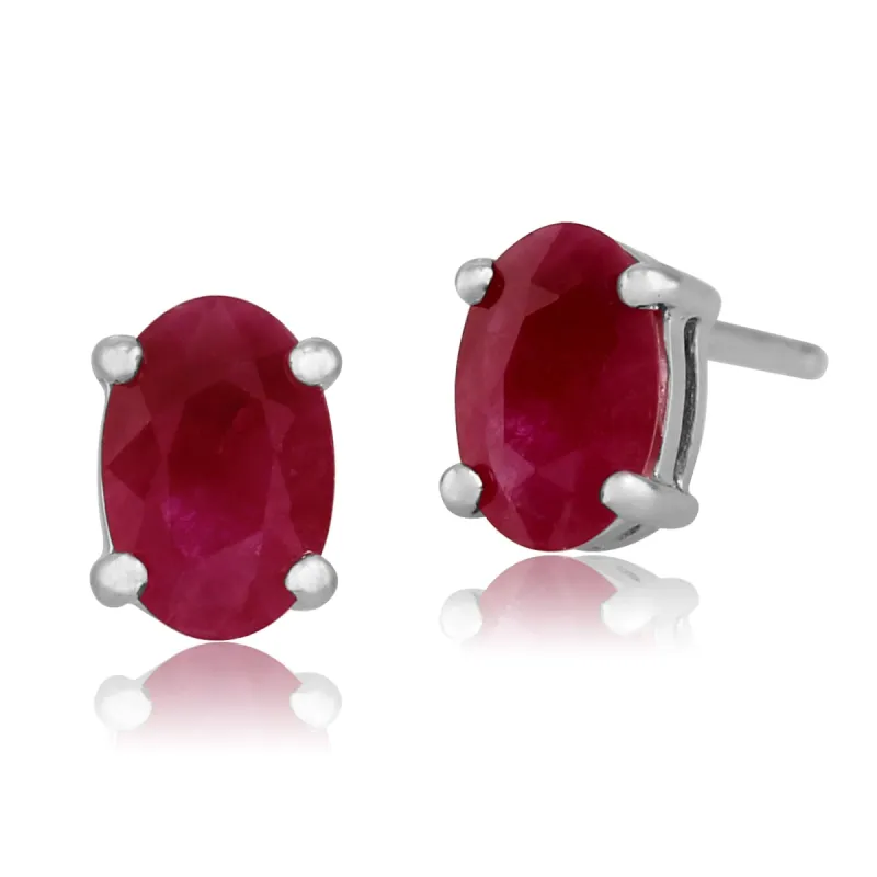 Classic Oval Ruby Stud Earrings in 9ct White Gold 6x4mm sold by Gemondo Jewellery