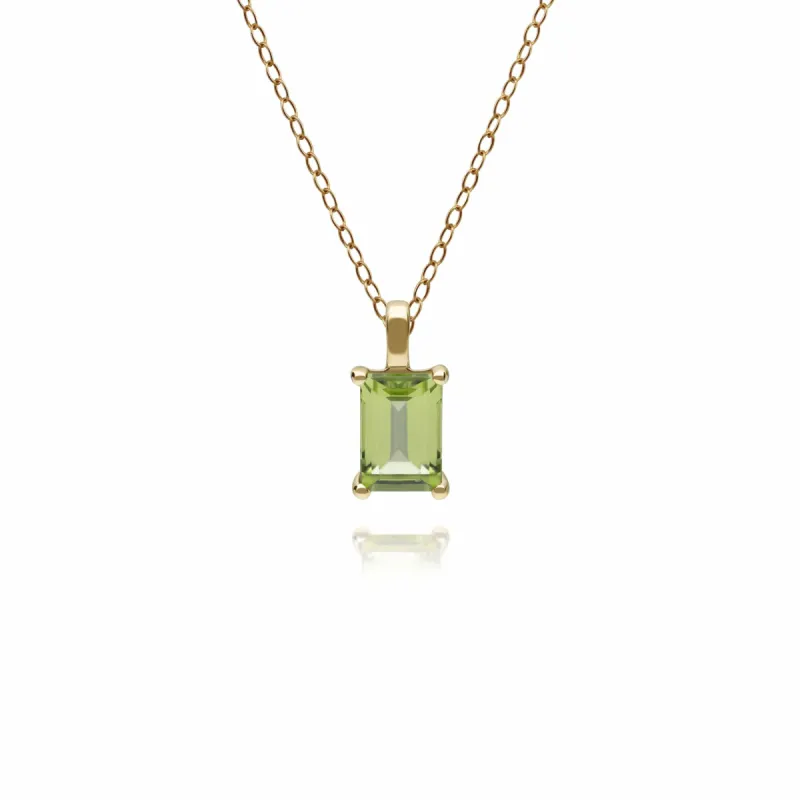 Classic Baguette Peridot Stud Earrings & Necklace Set in 9ct Yellow Gold sold by Gemondo Jewellery