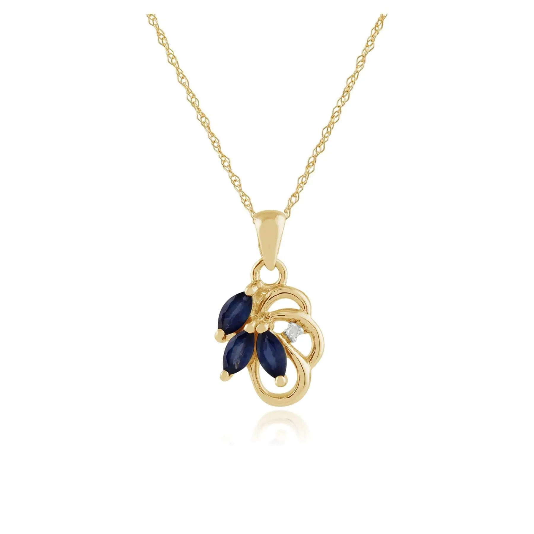 Floral Marquise Sapphire & Diamond Pendant in 9ct Yellow Gold sold by Gemondo Jewellery