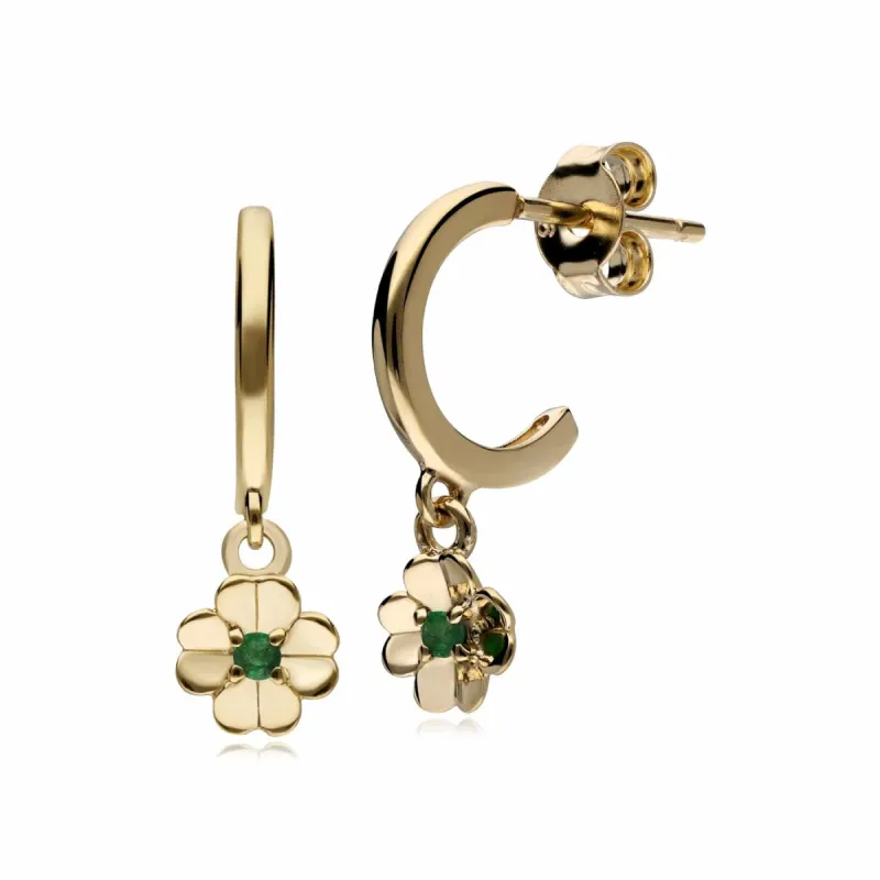 Gardenia Emerald Clover Hoop Earrings In 9ct Yellow Gold sold by Gemondo Jewellery