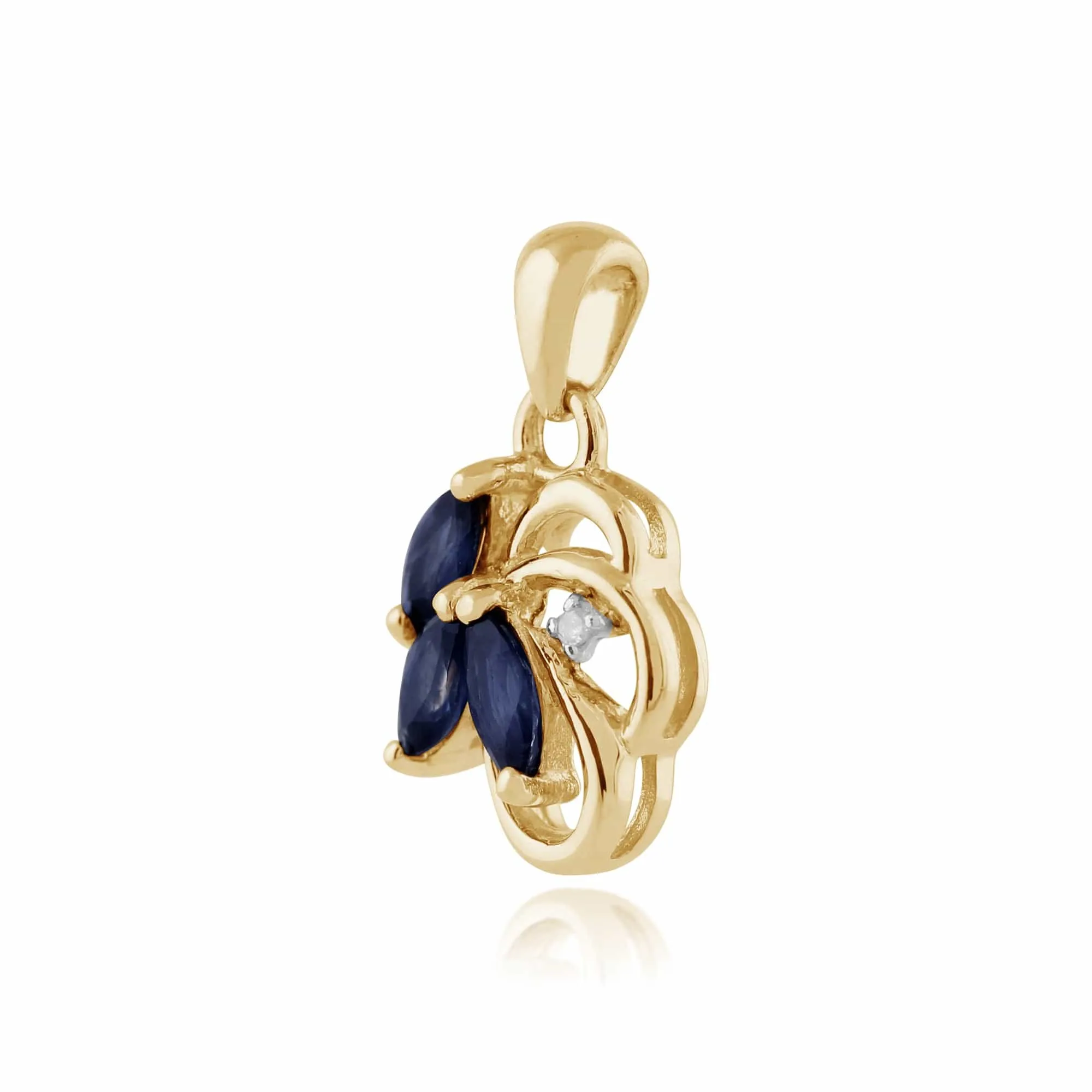Floral Marquise Sapphire & Diamond Pendant in 9ct Yellow Gold sold by Gemondo Jewellery product image thumbnail 2