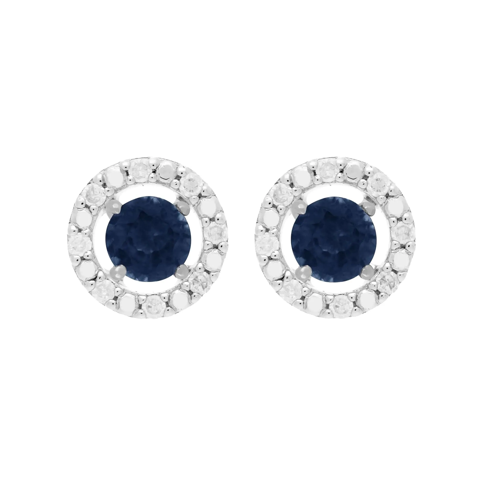 Classic Round Blue Sapphire Stud Earrings and Detachable Diamond Round Jacket in 9ct White Gold sold by Gemondo Jewellery