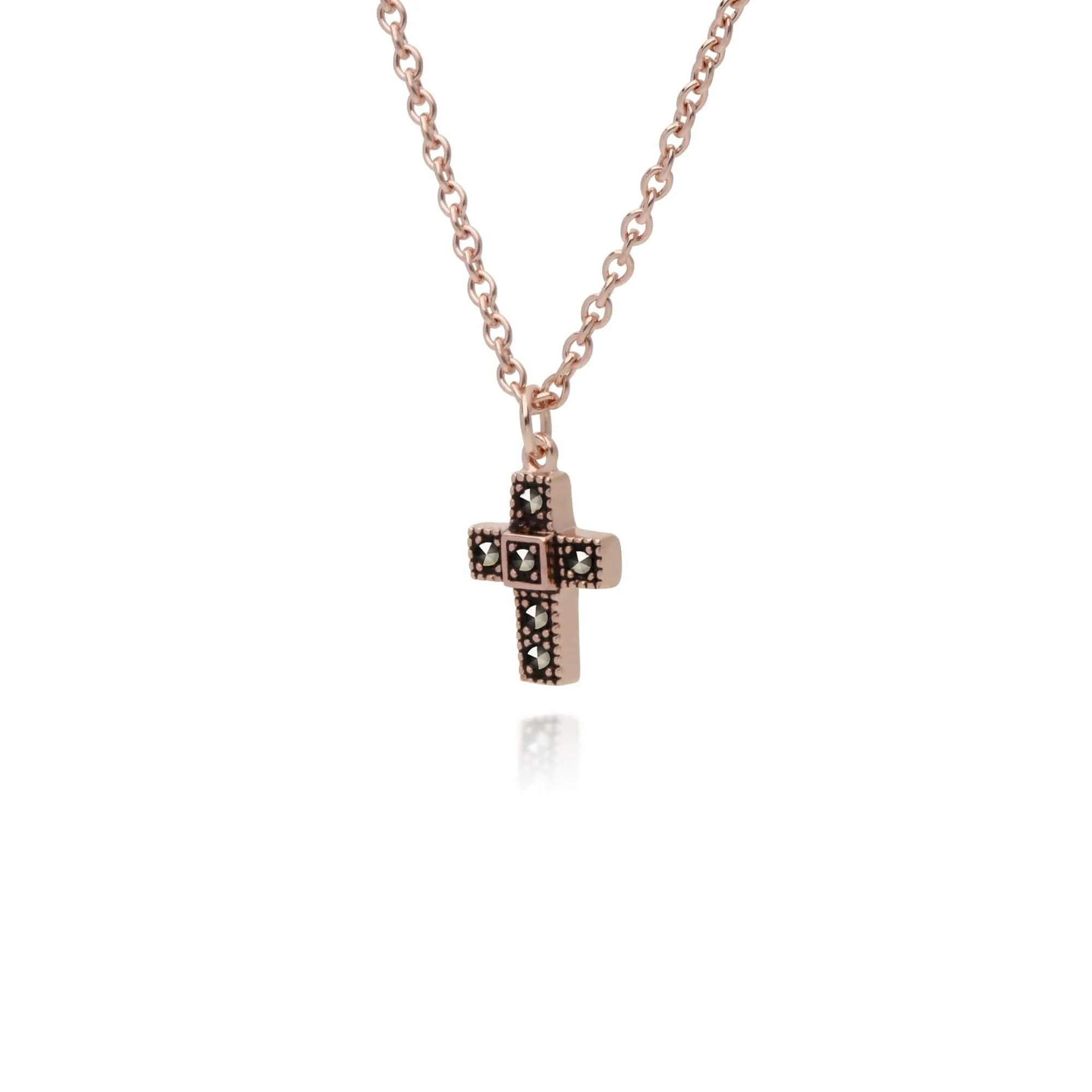 Rose Gold Plated Round Marcasite Cross Necklace in 925 Sterling Silver sold by Gemondo Jewellery product image thumbnail 2