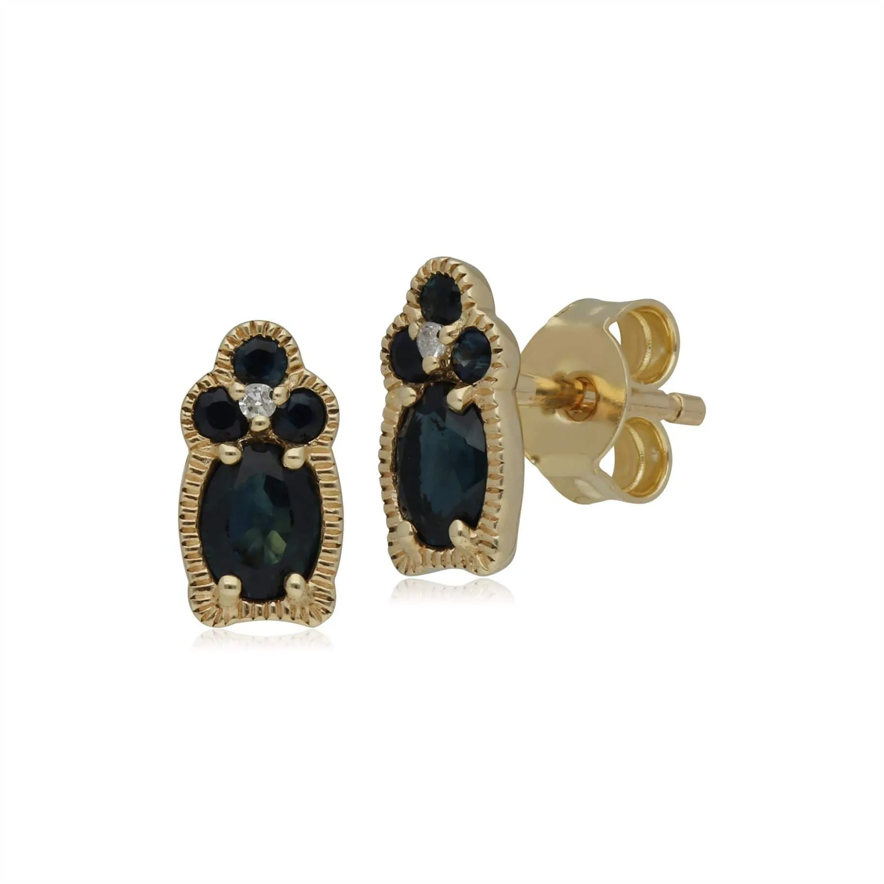 Classic Sapphire & Diamond Stud Earrings in 9ct Yellow Gold sold by Gemondo Jewellery