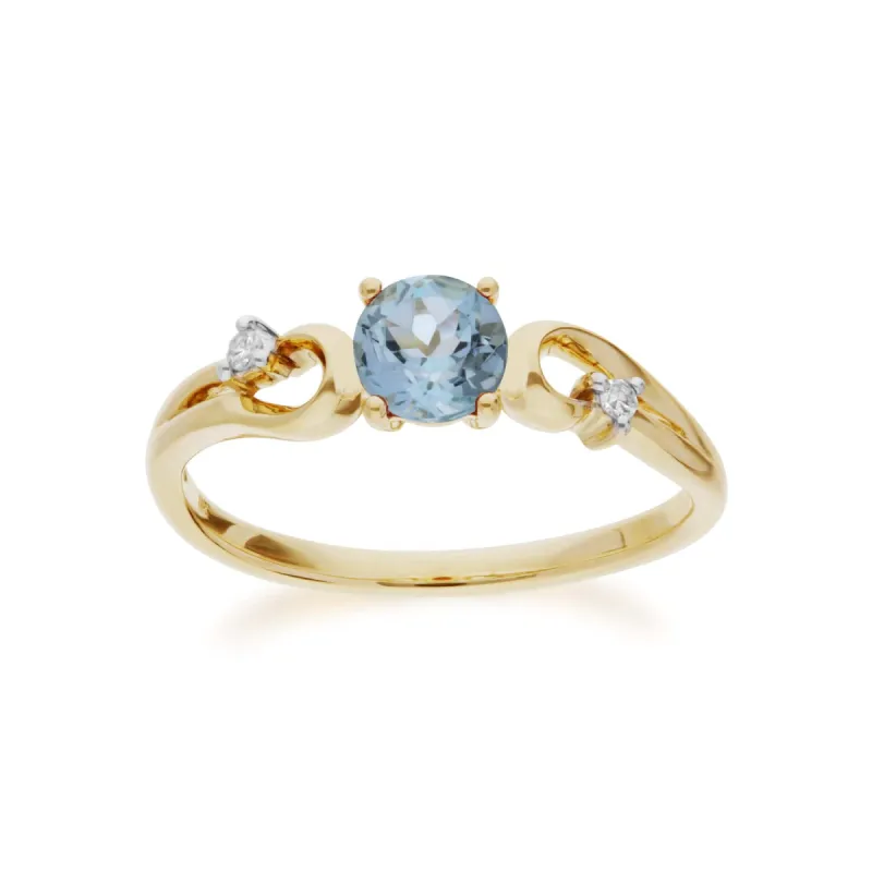 Classic Round Blue Topaz & Diamond Ring in 9ct Yellow Gold sold by Gemondo Jewellery