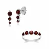Classic Round Garnet Three Stone Earrings & Five Stone Ring Set in 925 Sterling Silver sold by Gemondo Jewellery